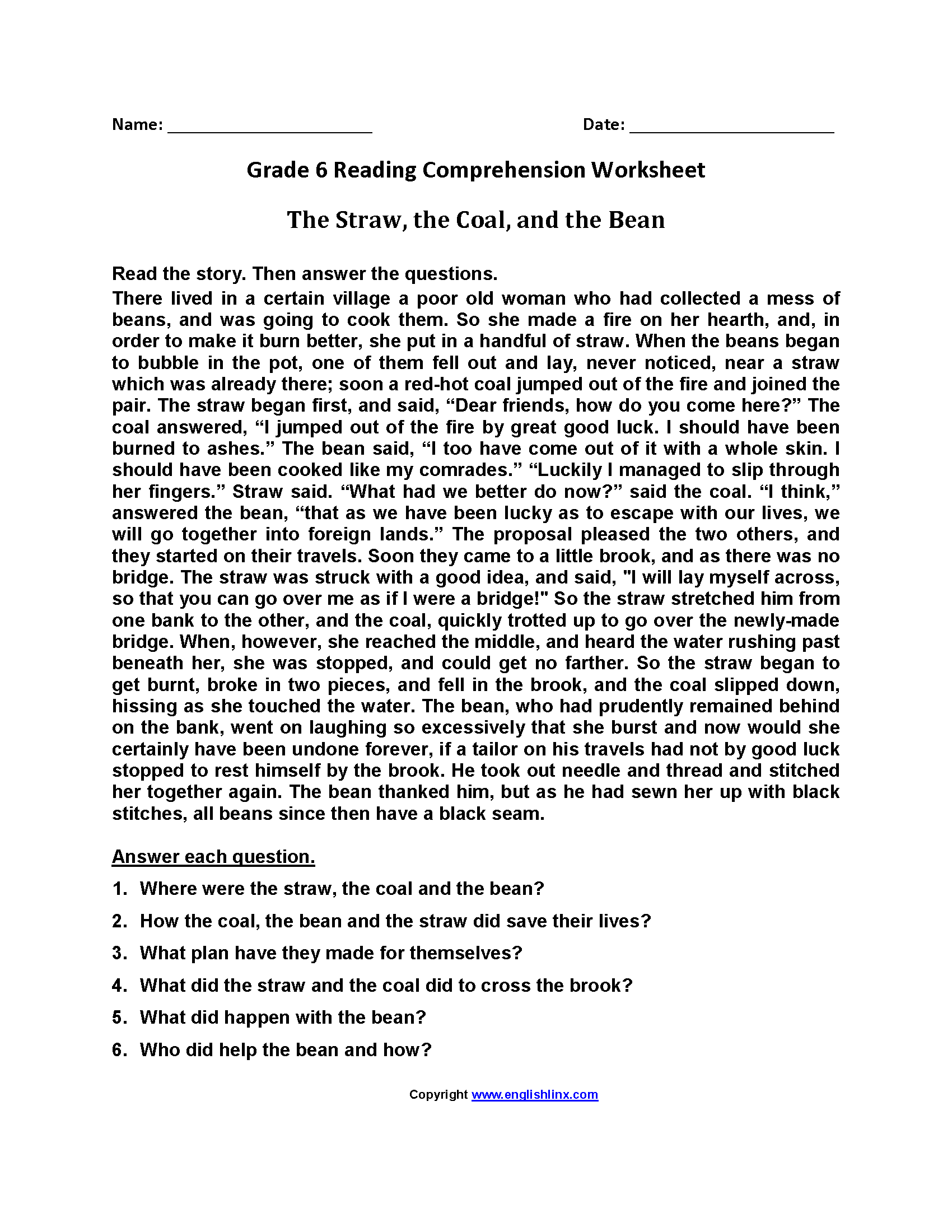 Reading Comprehension Grade 6