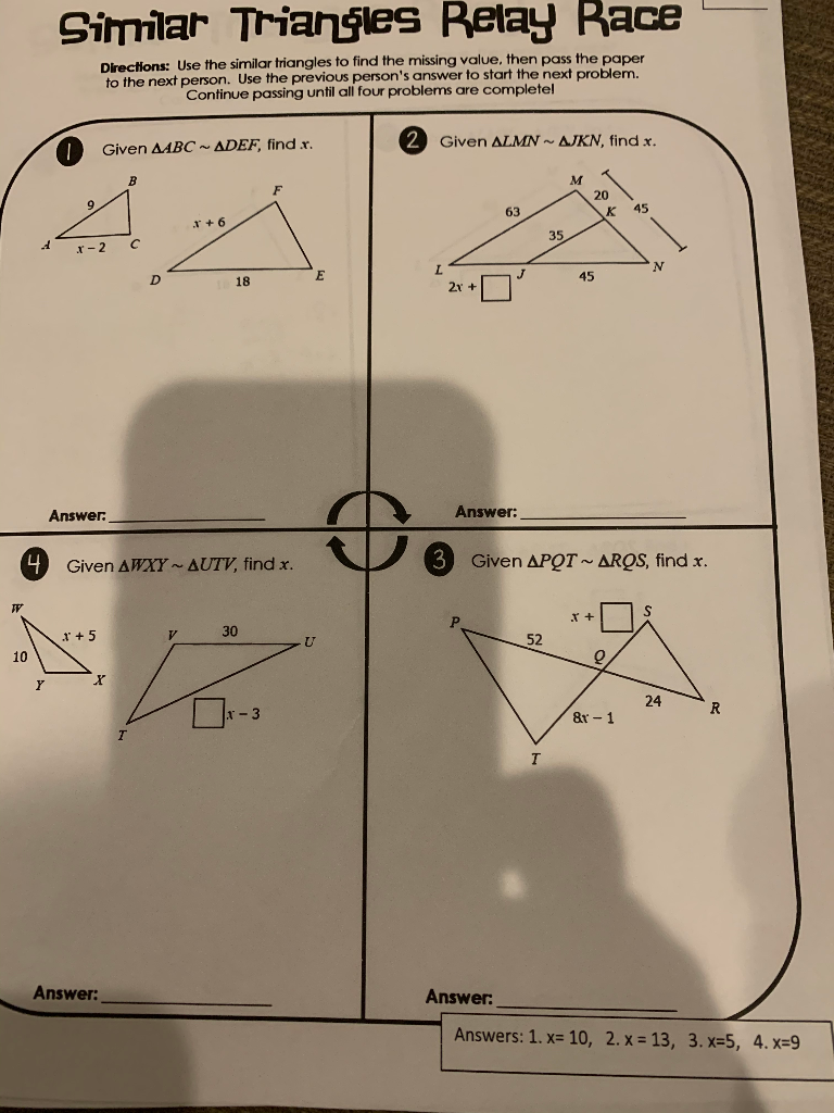 Solved Similar Triangles Relay Race Directions Use The Chegg Worksheets Library Solved Similar Triangles Relay Race Directions Use The Chegg Worksheets Library