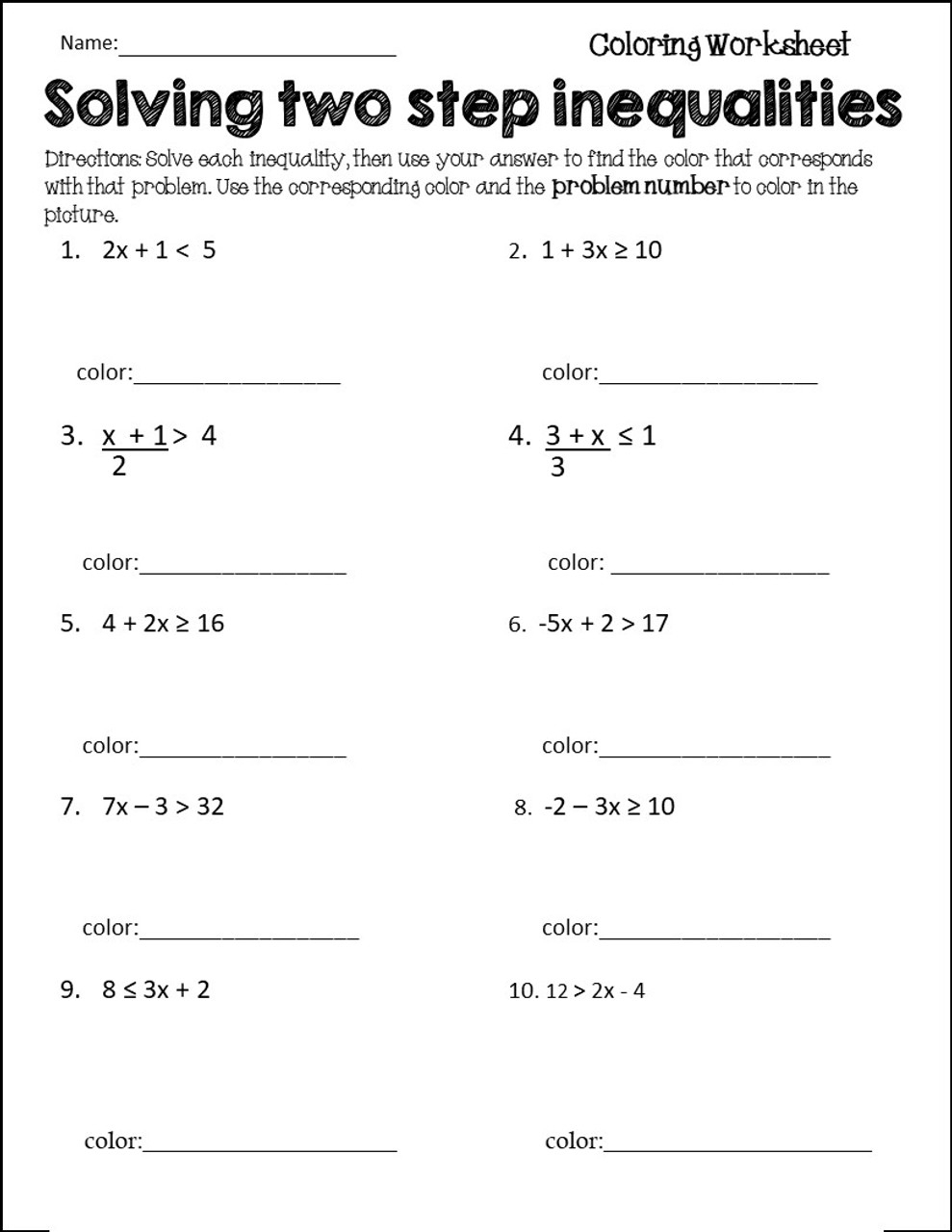 solving one step inequalities worksheet solving one step inequalities worksheet