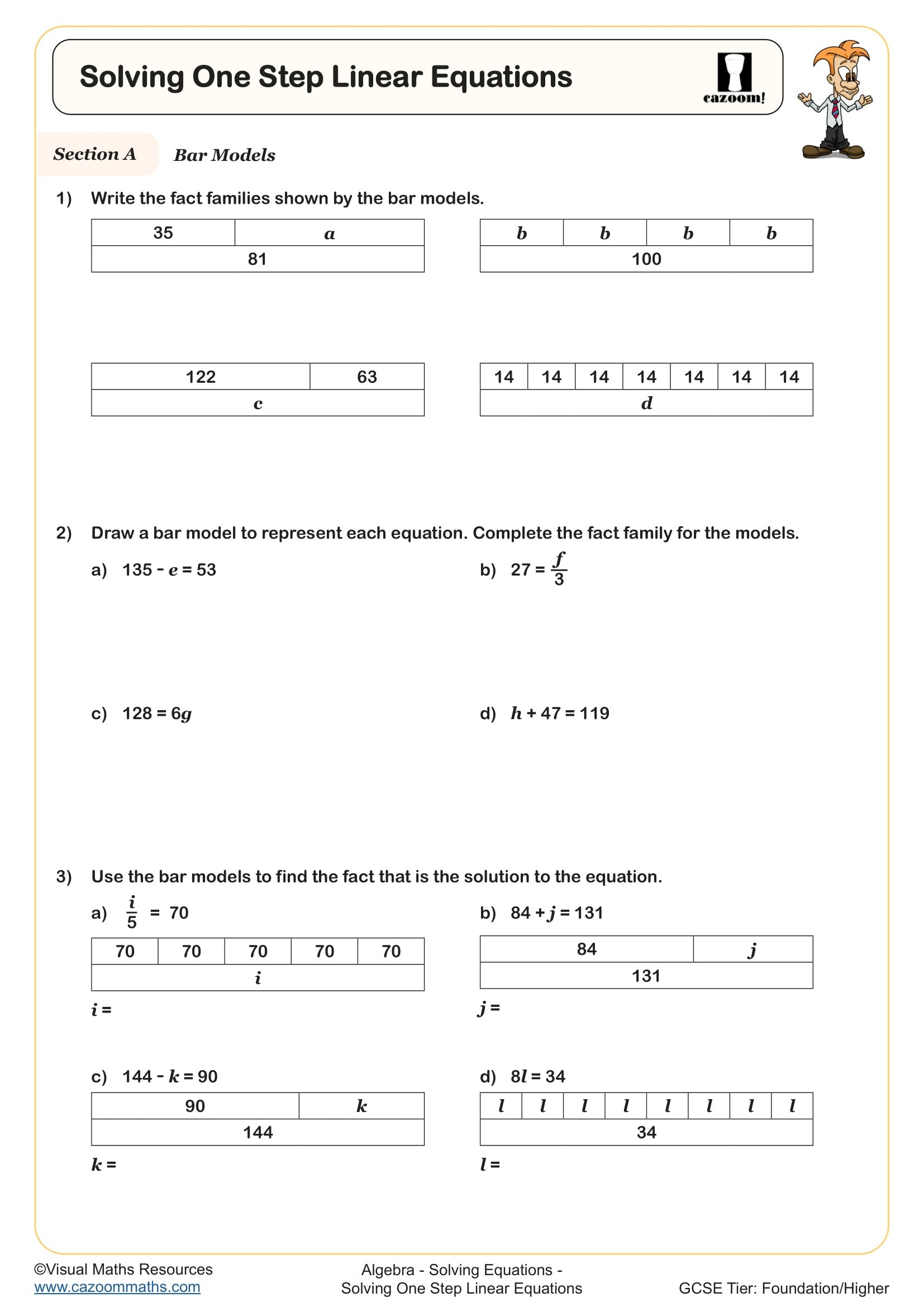 Solving One Step Linear Equations Worksheet Printable PDF Year 7 Algebra Worksheet Solving One Step Linear Equations Worksheet Printable PDF Year 7 Algebra Worksheet
