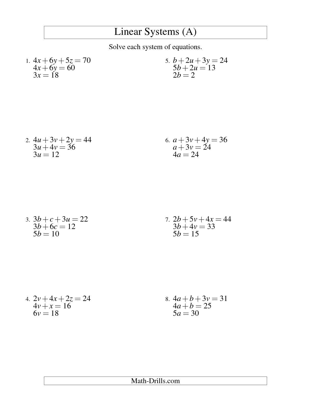 Solving Systems Of Linear Equations And Inequalities Worksheets Worksheets Library