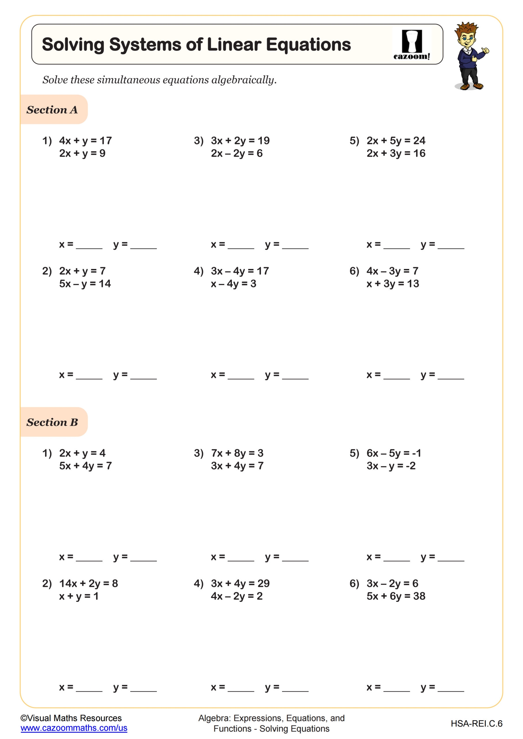 System Of Equations Worksheet