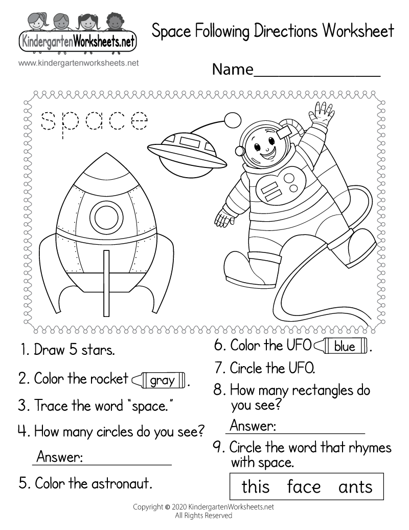 Space Following Directions Worksheet Free Printable Digital PDF