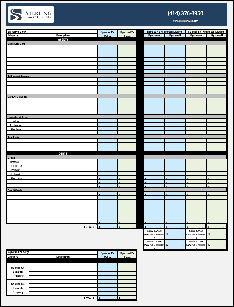 Free Printable Divorce Asset Worksheet