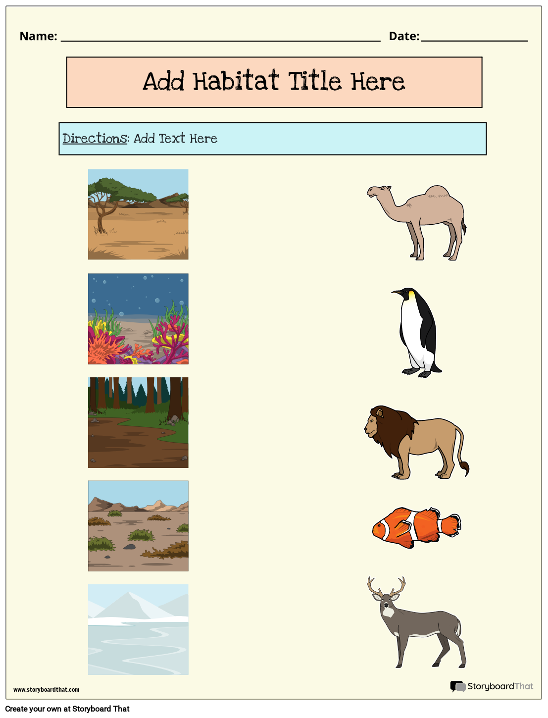 Storyboard That Free Animal Habitat Worksheets