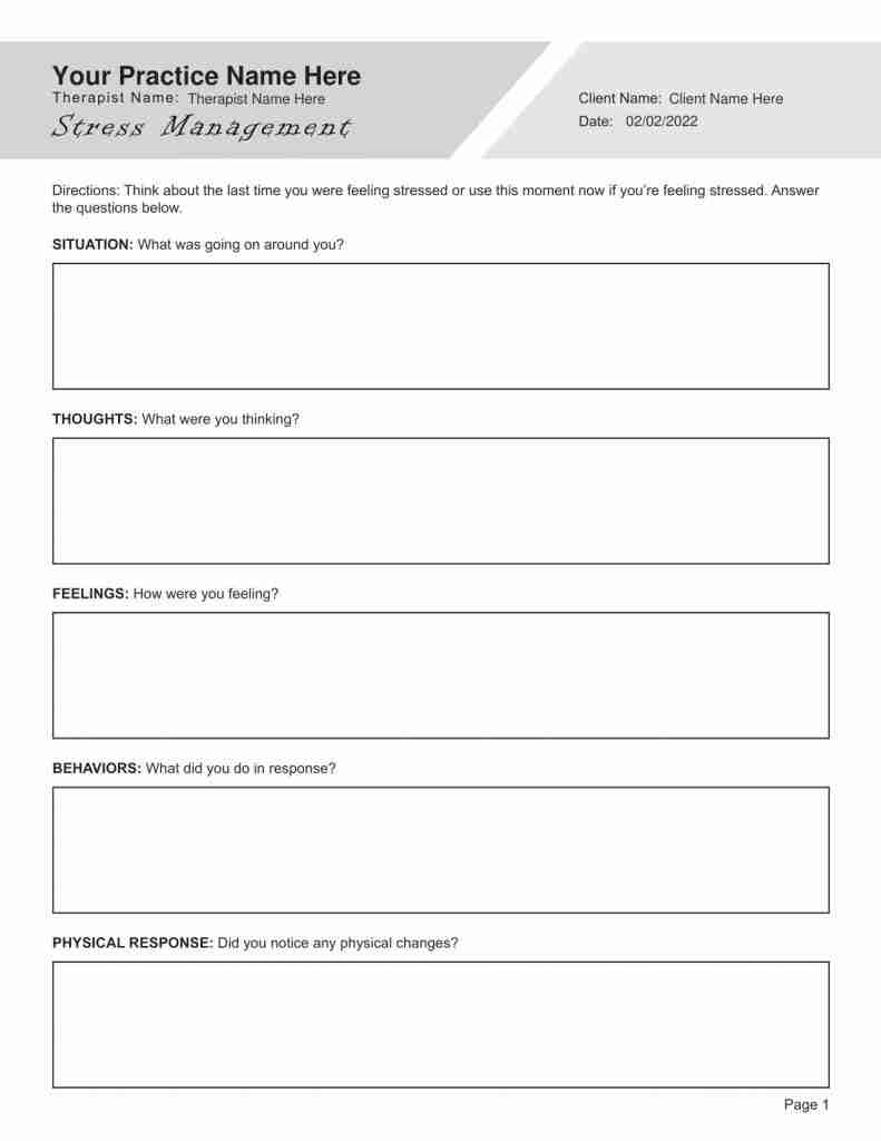 Free Printable Stress Management Worksheets Pdf