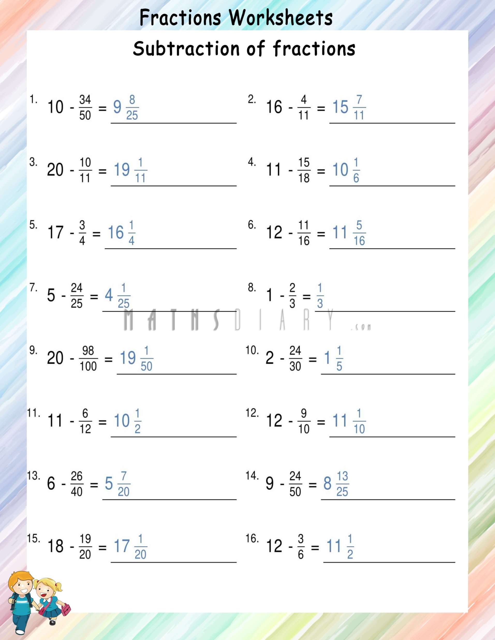Subtracting Fractions From Whole Numbers Math Worksheets Worksheets Library Subtracting Fractions From Whole Numbers Math Worksheets Worksheets Library