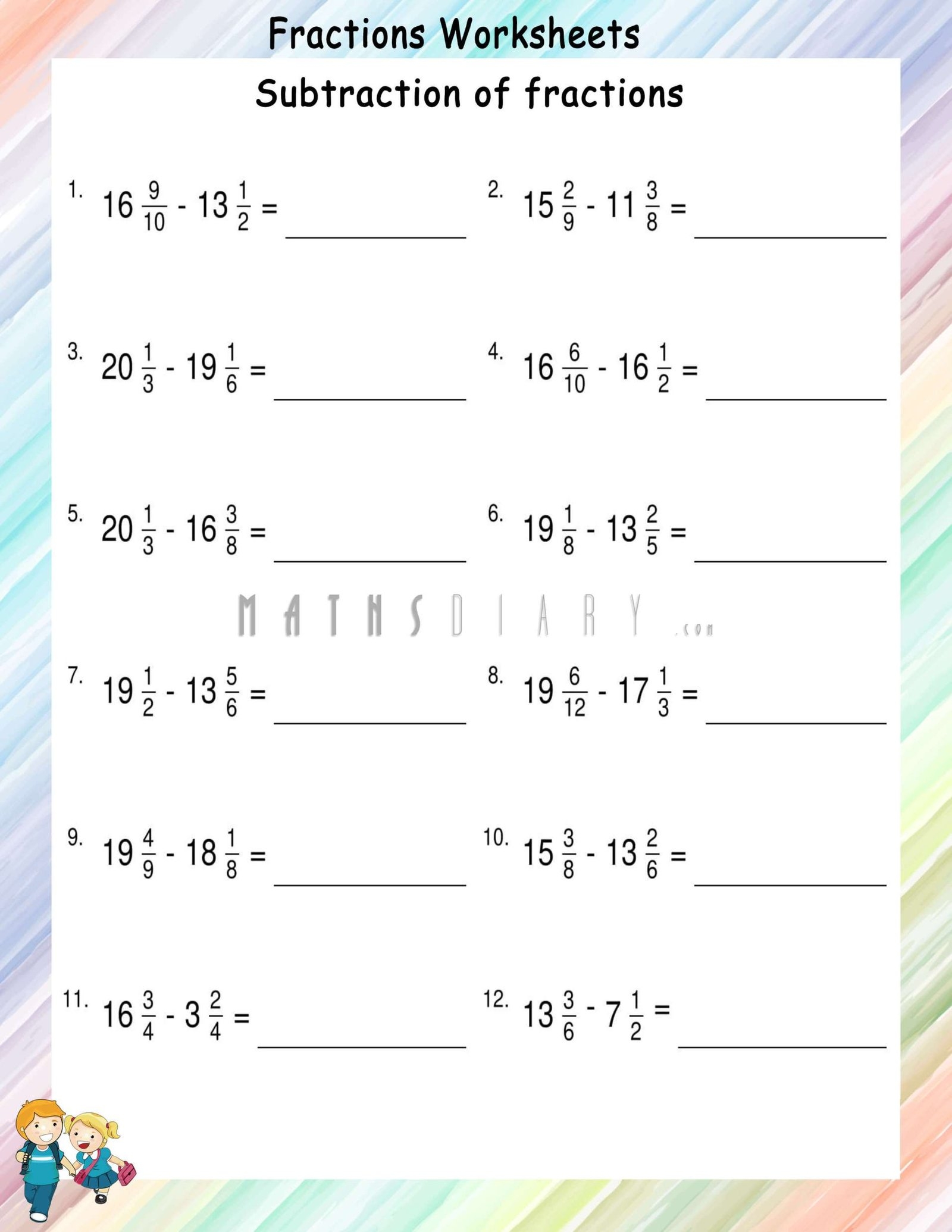 subtracting mixed numbers worksheet subtracting mixed numbers worksheet