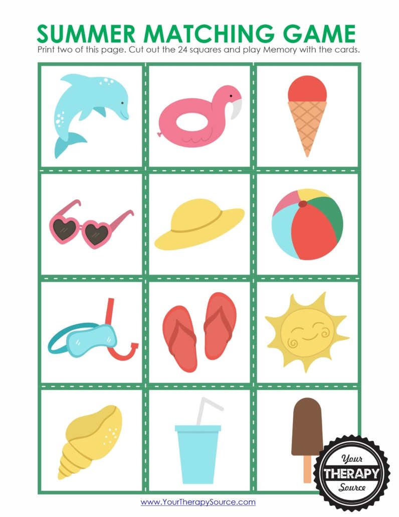 Summer Memory Game Free Printable Your Therapy Source Worksheets Library Summer Memory Game Free Printable Your Therapy Source Worksheets Library