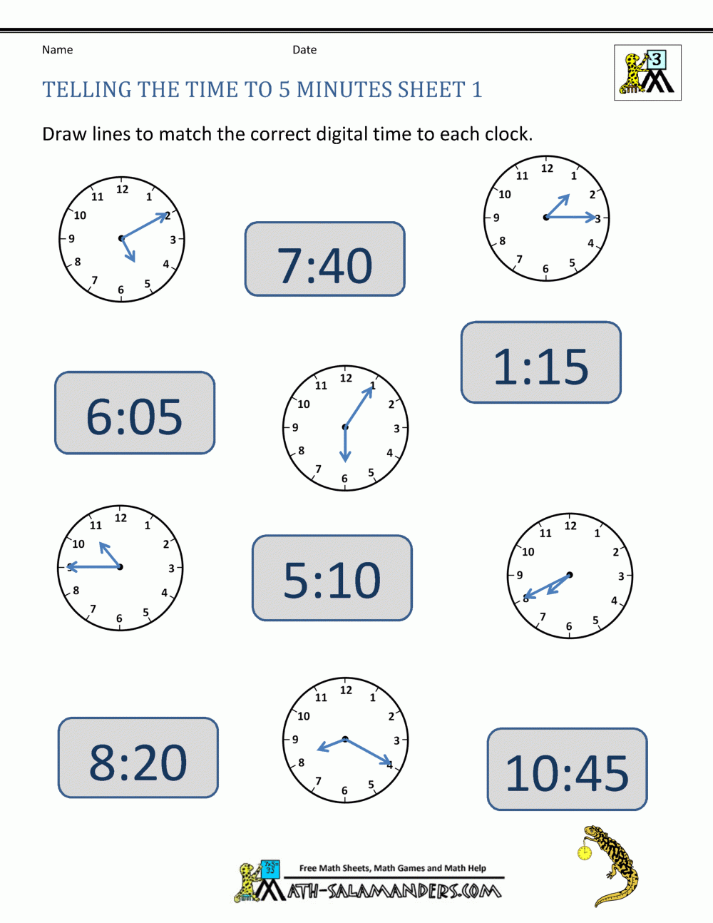 Telling Time To 5 Minutes Worksheets Telling Time To 5 Minutes Worksheets