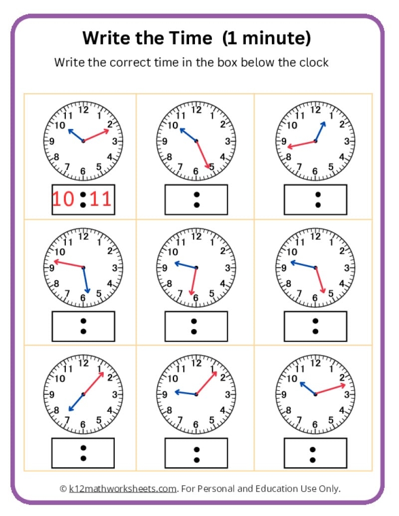 Free Clock Worksheets Printable