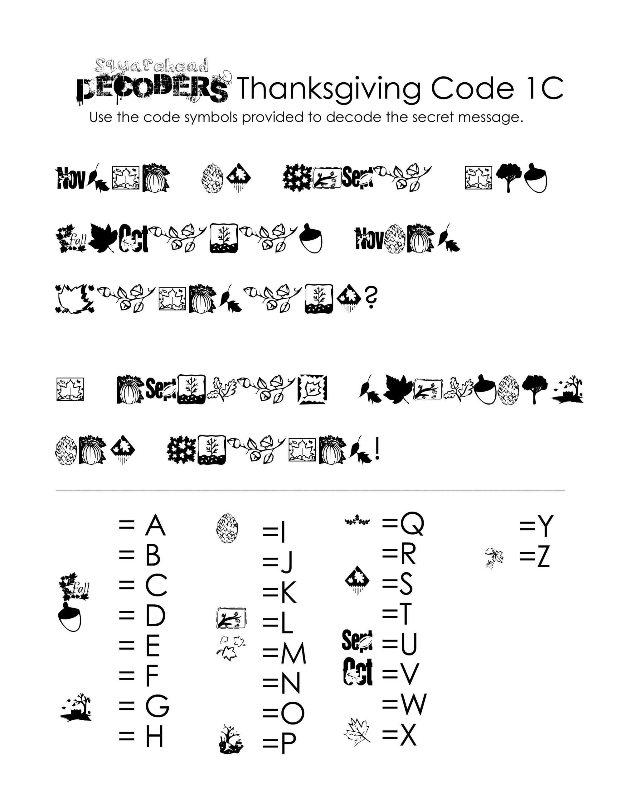 Thanksgiving Decoding Worksheets free Squarehead Teachers Thanksgiving Decoding Worksheets free Squarehead Teachers
