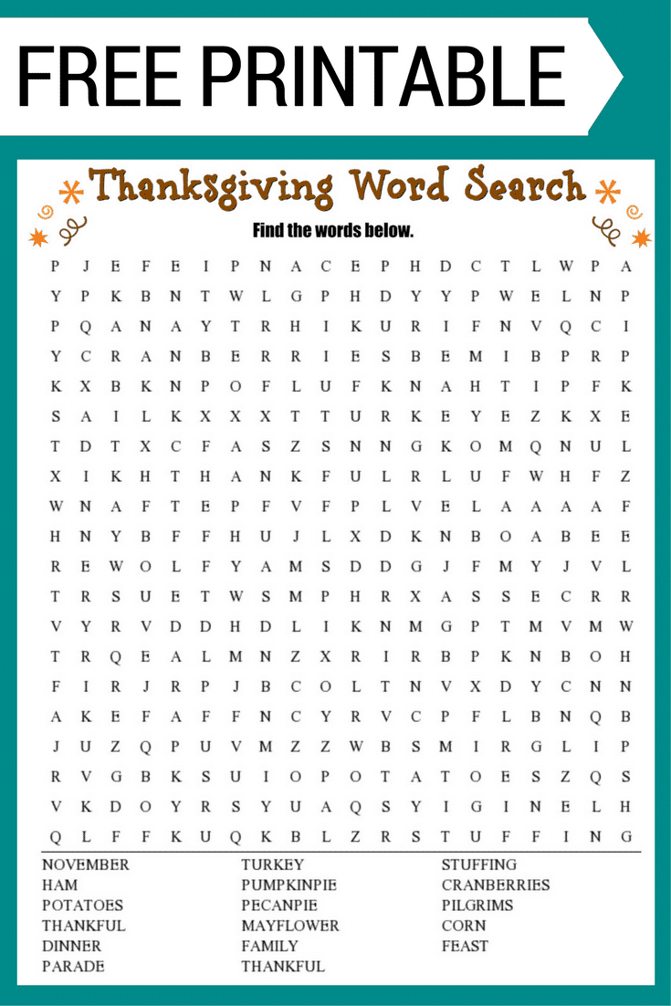 Thanksgiving Word Search FREE Printable Thanksgiving Word Search FREE Printable