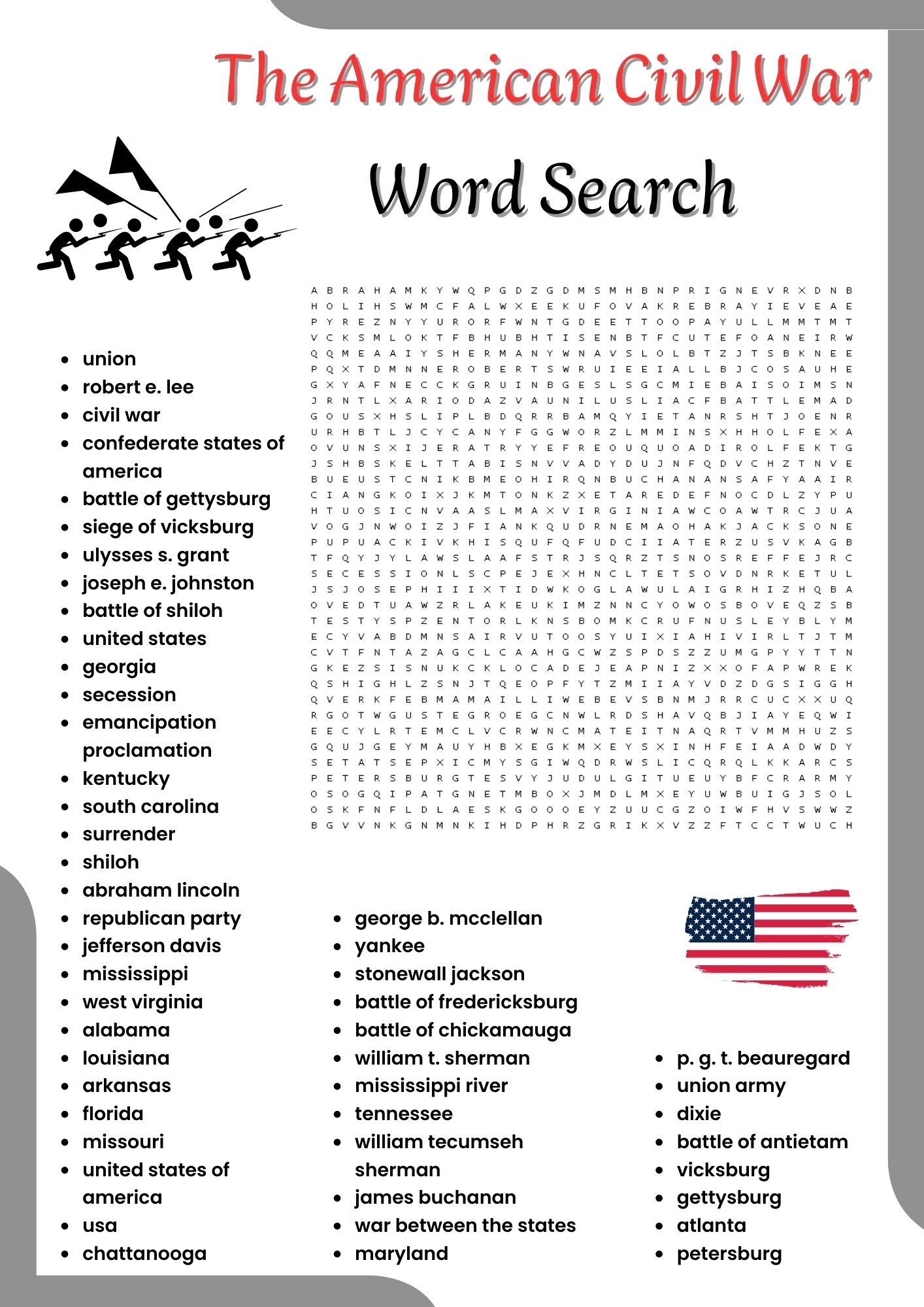 civil war word search
