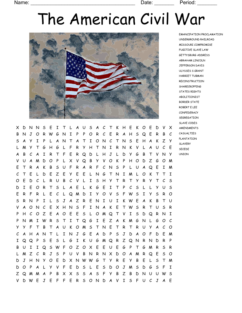 The American Civil War Word Search WordMint