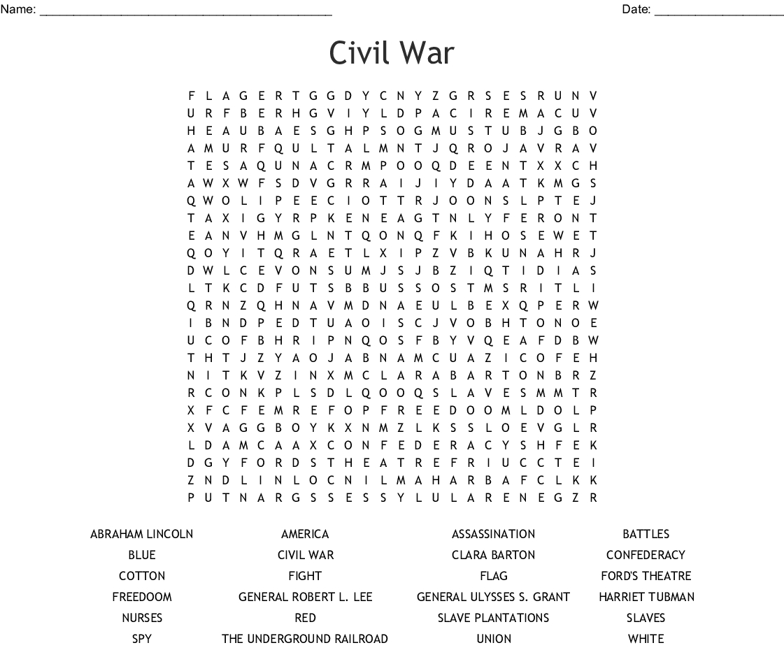 american civil war word search