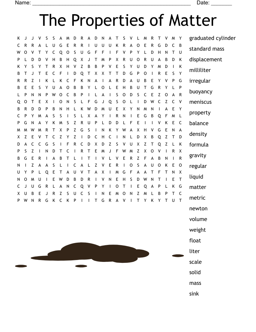 Properties Of Matter Word Search Answer Key