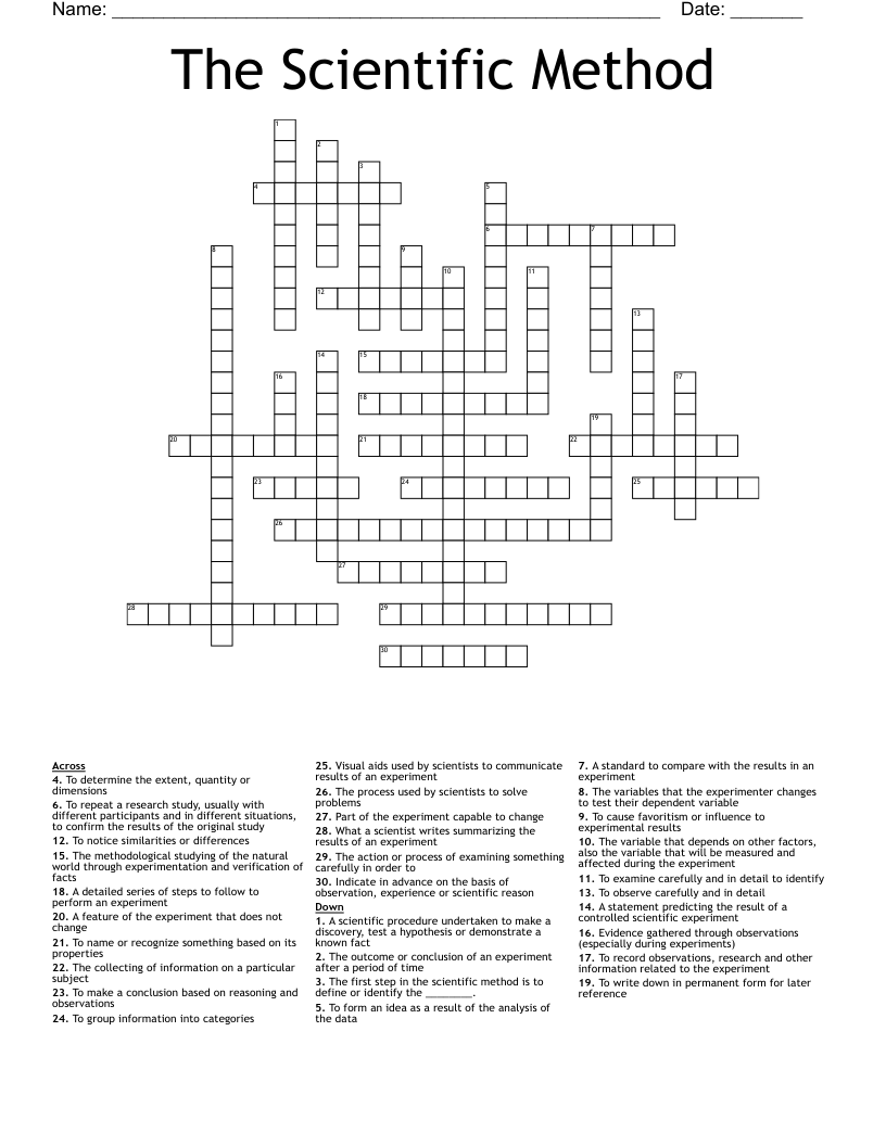 Scientific Method Crossword Puzzle Answer Key