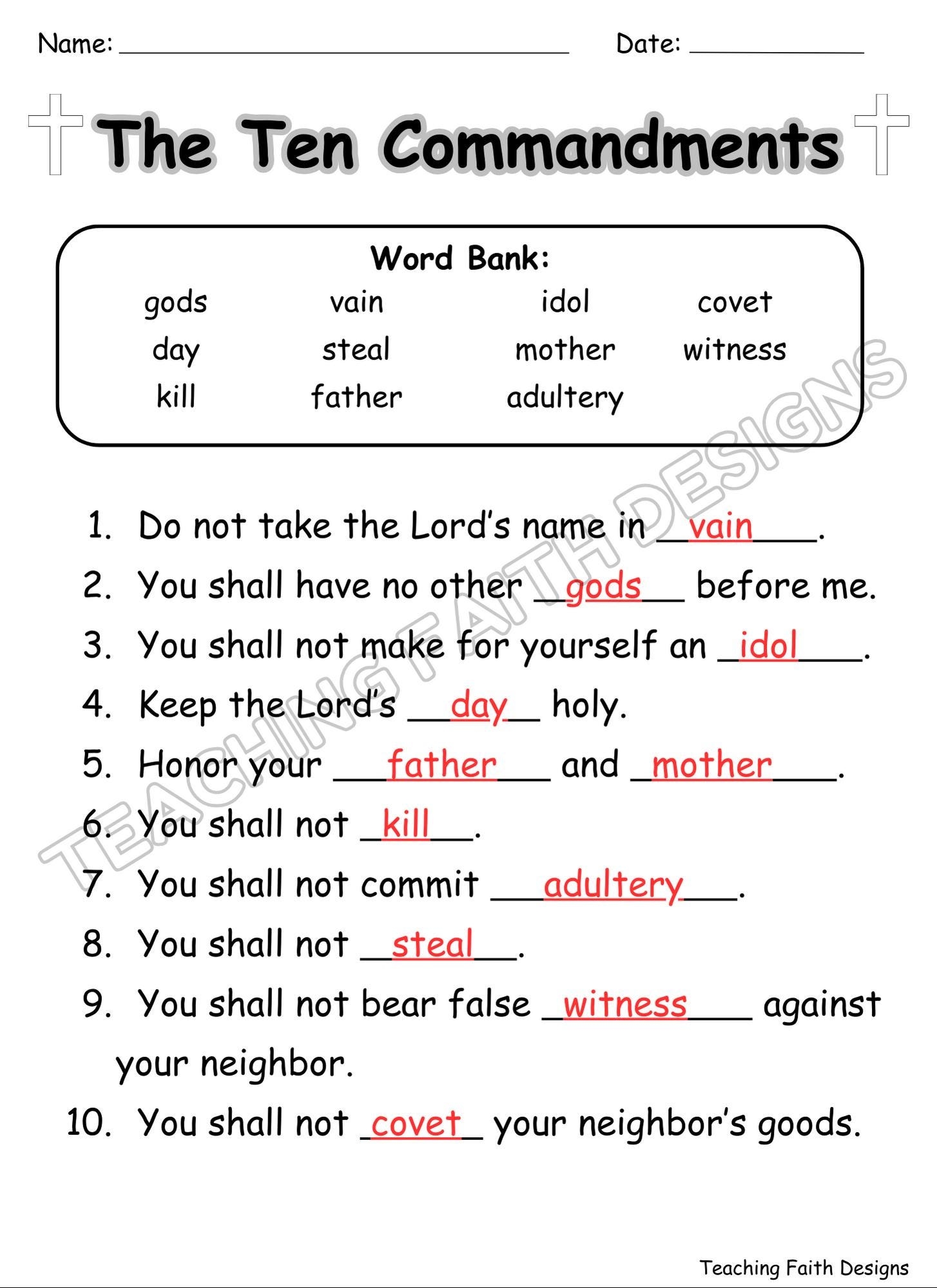 The Ten Commandments Fill In The Blank Worksheet For Kids ANSWER KEY INCLUDED Etsy The Ten Commandments Fill In The Blank Worksheet For Kids ANSWER KEY INCLUDED Etsy