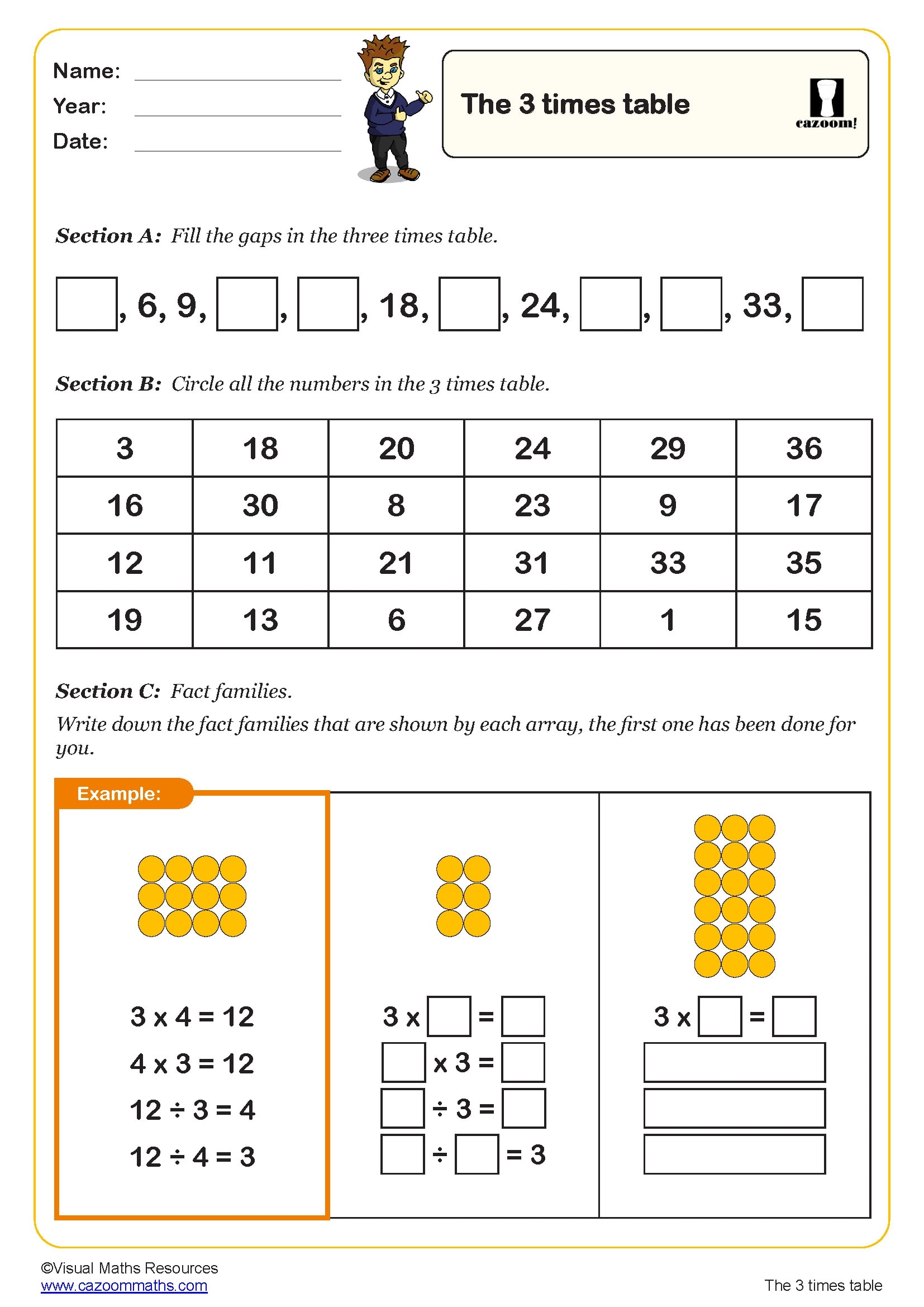 3 times table worksheet