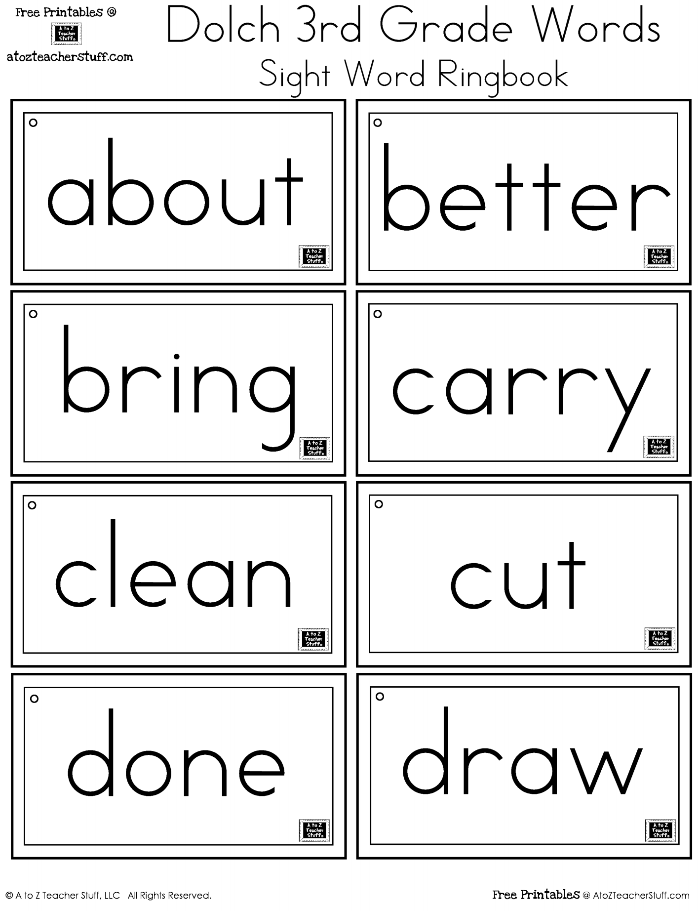 Third Grade Dolch Sight Words Ring Book A To Z Teacher Stuff Printable Pages And Worksheets Third Grade Dolch Sight Words Ring Book A To Z Teacher Stuff Printable Pages And Worksheets