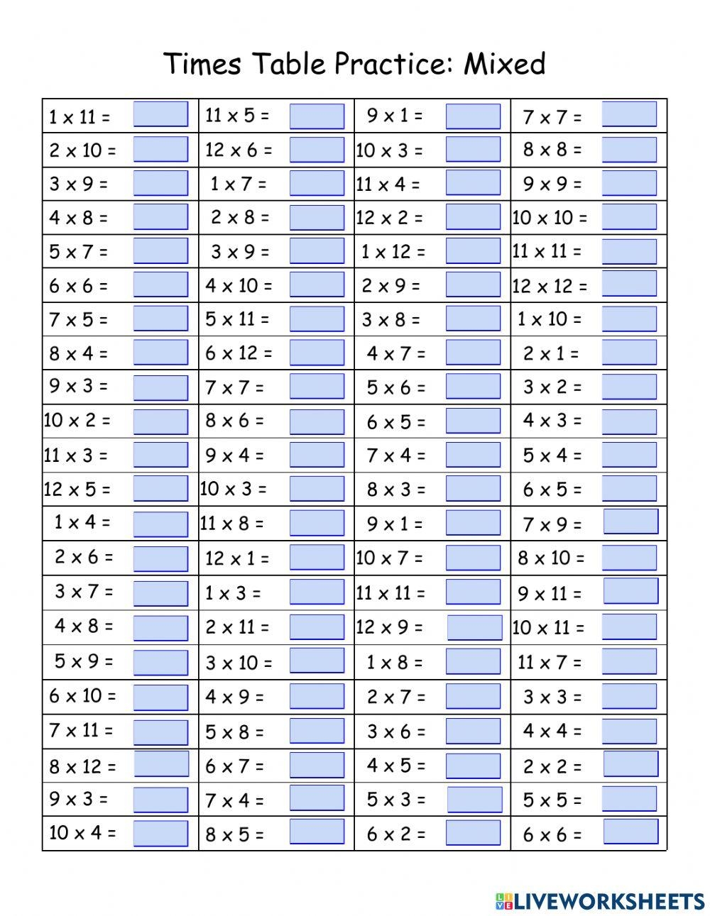 Times Table Practice Mixed 1 12 Worksheet Live Worksheets Worksheets Library Times Table Practice Mixed 1 12 Worksheet Live Worksheets Worksheets Library