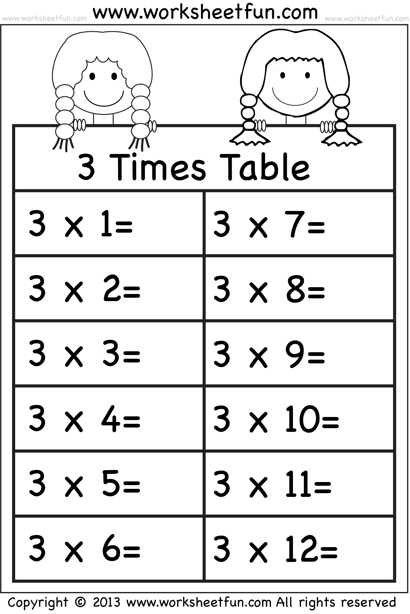 times tables worksheets printable