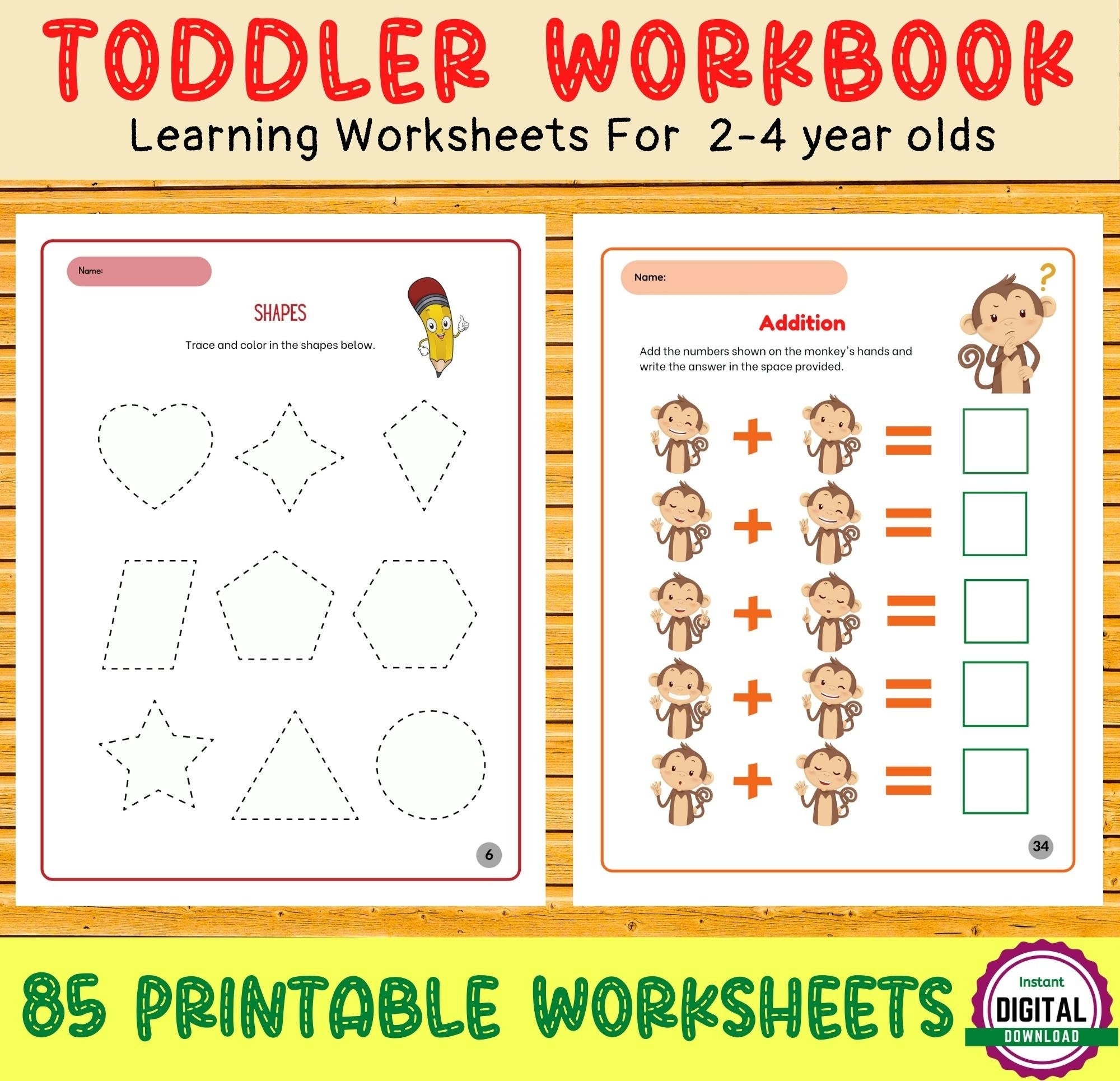 TODDLER WORKBOOK 85 Printable Worksheets Kids Activities Preschool Learning Alphabet Shapes Tracing Numbers Colors 2 4 Year Old Etsy UK