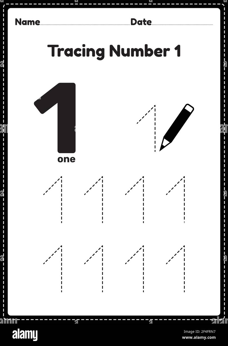 Tracing Number 1 Worksheet For Kindergarten And Preschool Kids For Educational Practice In A Printable Page Stock Vector Image Art Alamy