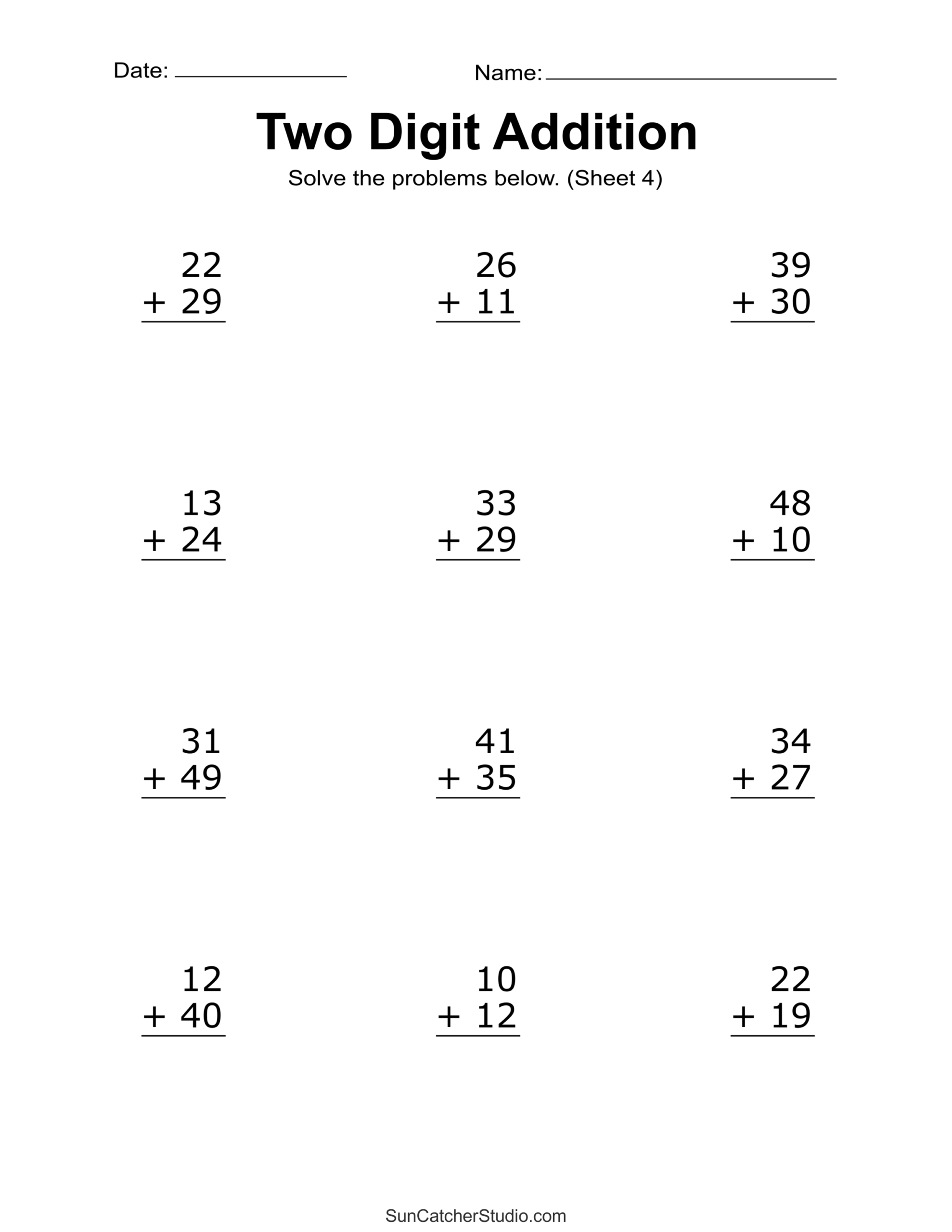 Free Printable Adding Worksheets