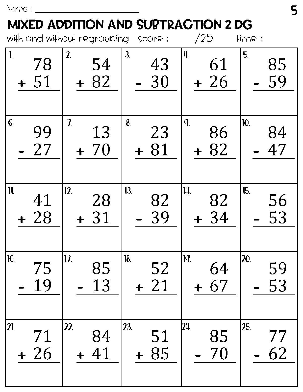 Two Digit Mixed Addition And Subtraction With And Without Regrouping Worksheets Etsy Two Digit Mixed Addition And Subtraction With And Without Regrouping Worksheets Etsy