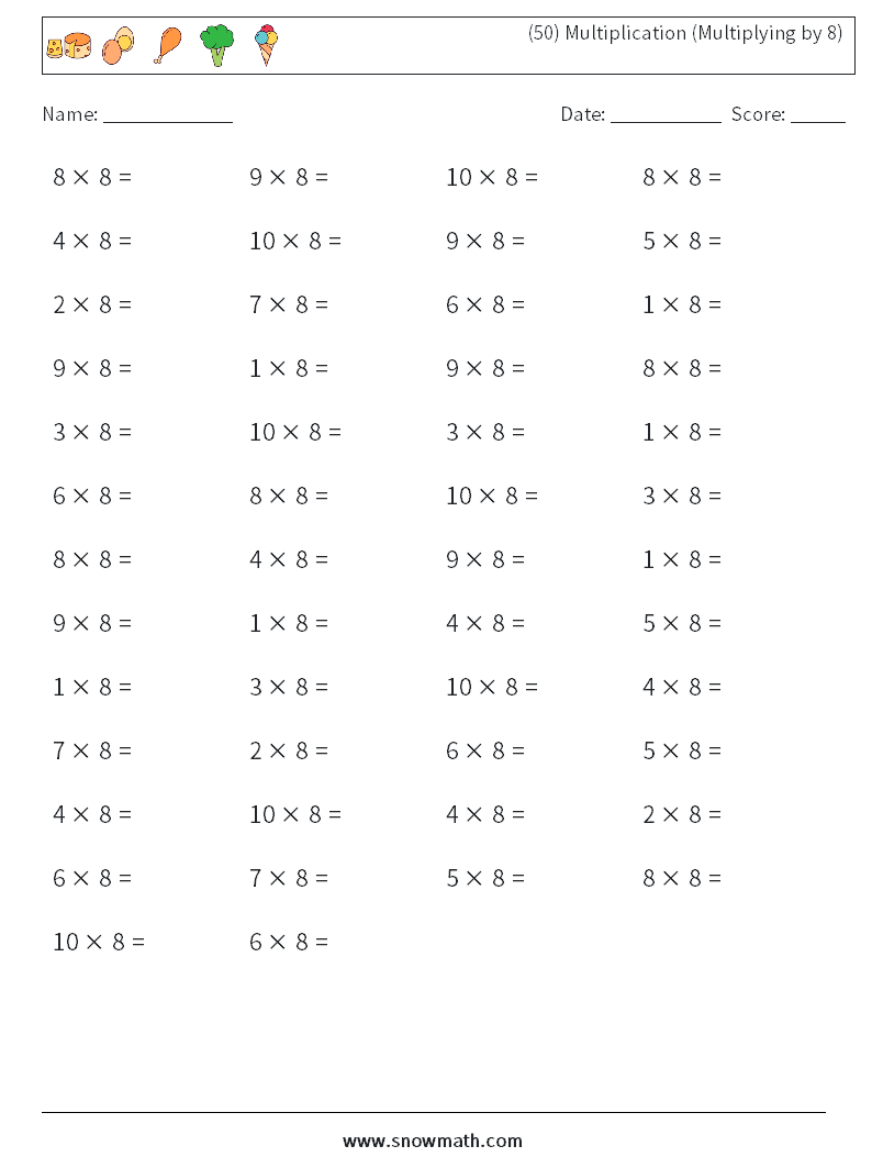 8 multiplication facts worksheet 8 multiplication facts worksheet
