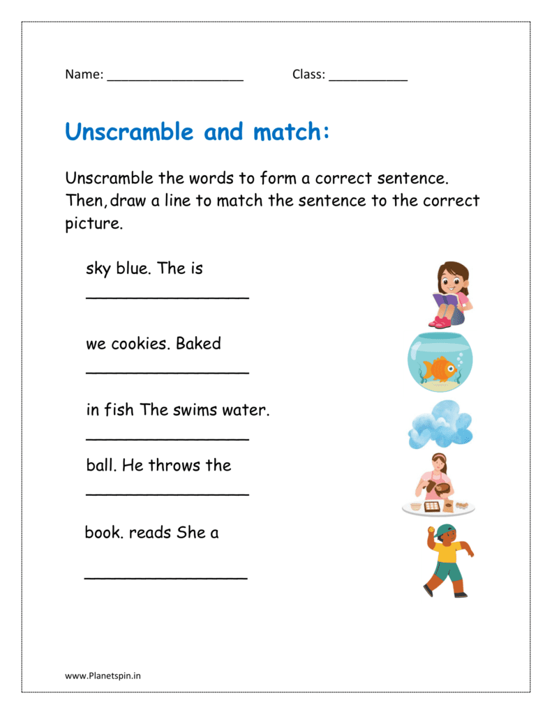 Unscramble Sentences Worksheet For Grade 1 Planetspin in