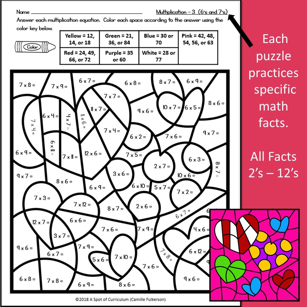 Valentine s Coloring Sheets Multiplication Color By Number Made By Teachers