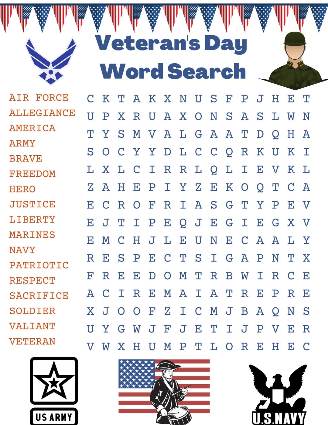 Veteran s Day Word Search Etsy Canada Veteran s Day Word Search Etsy Canada