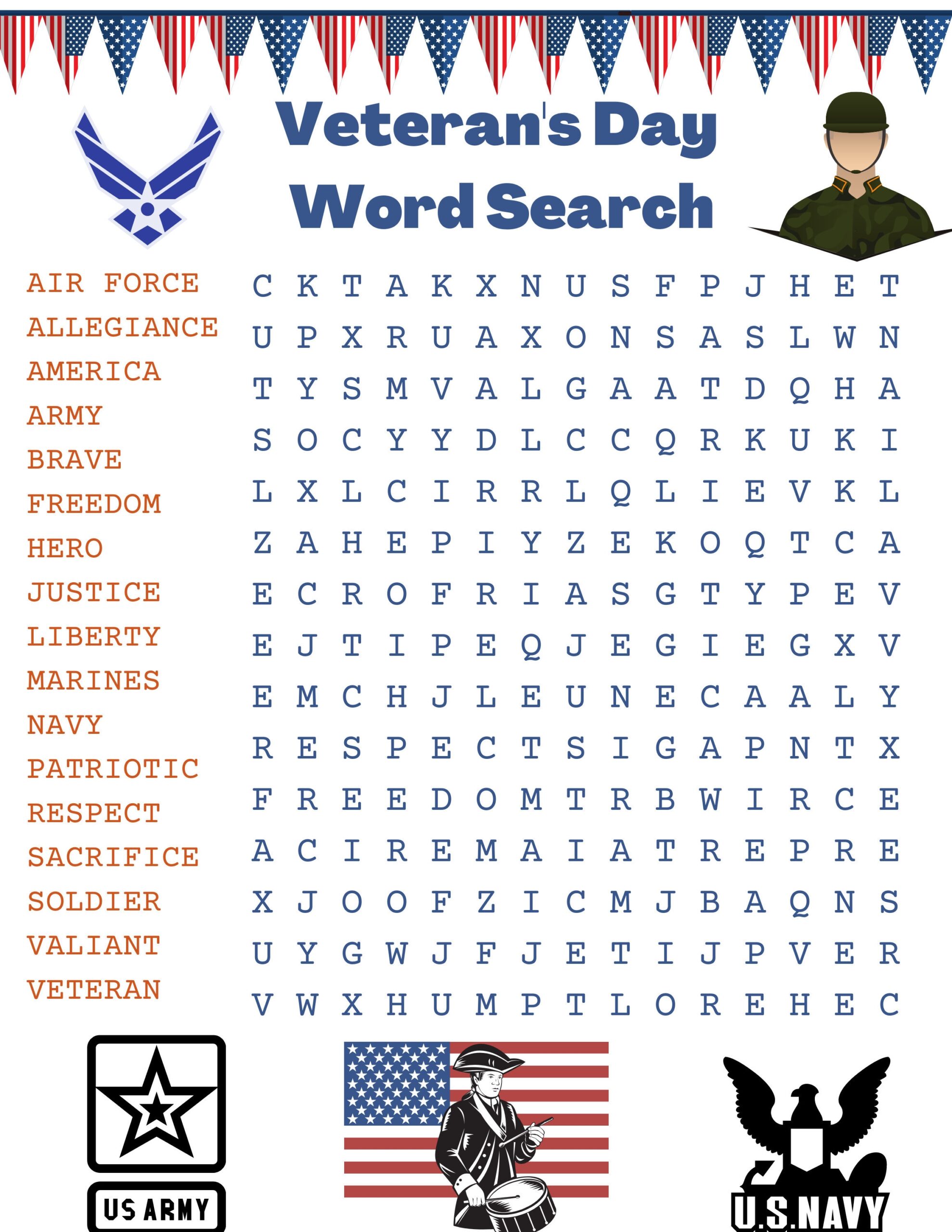 Veteran s Day Word Search Etsy Veteran s Day Word Search Etsy