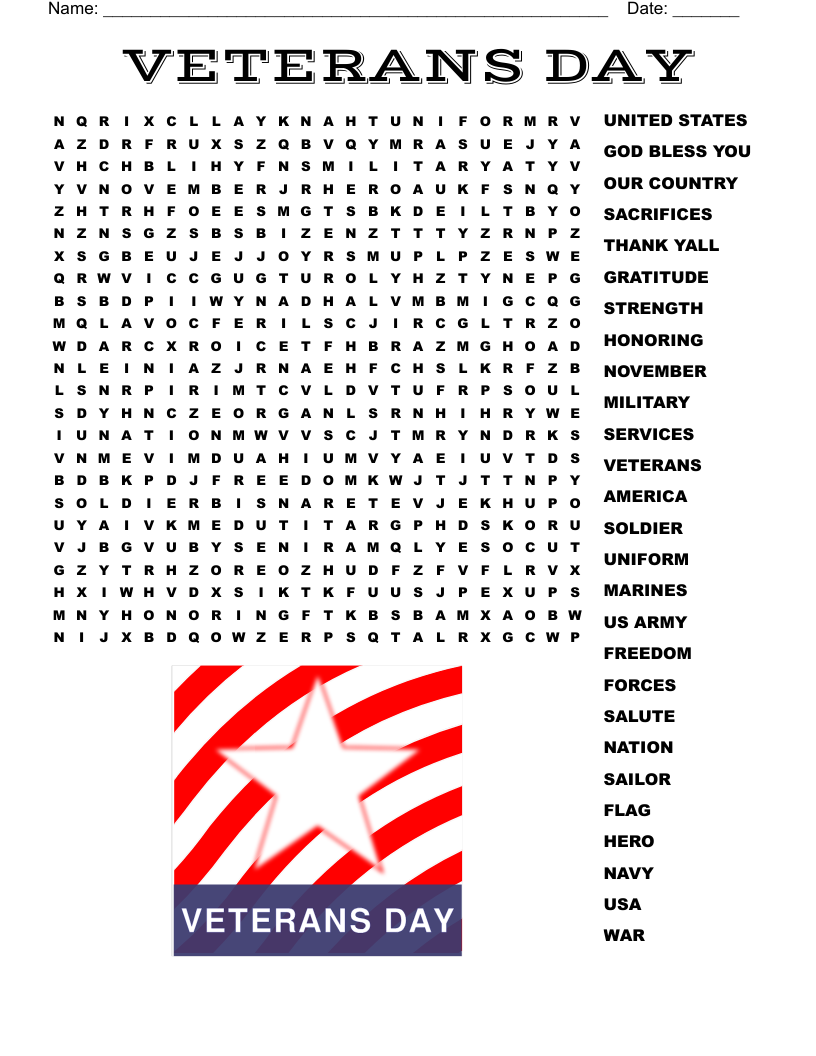 Veterans Day Word Search WordMint Veterans Day Word Search WordMint