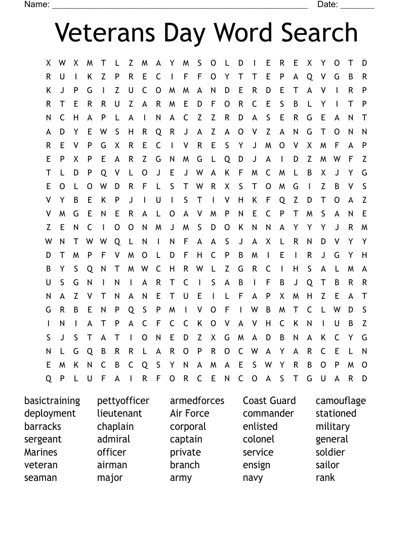 Veterans Day Word Puzzles