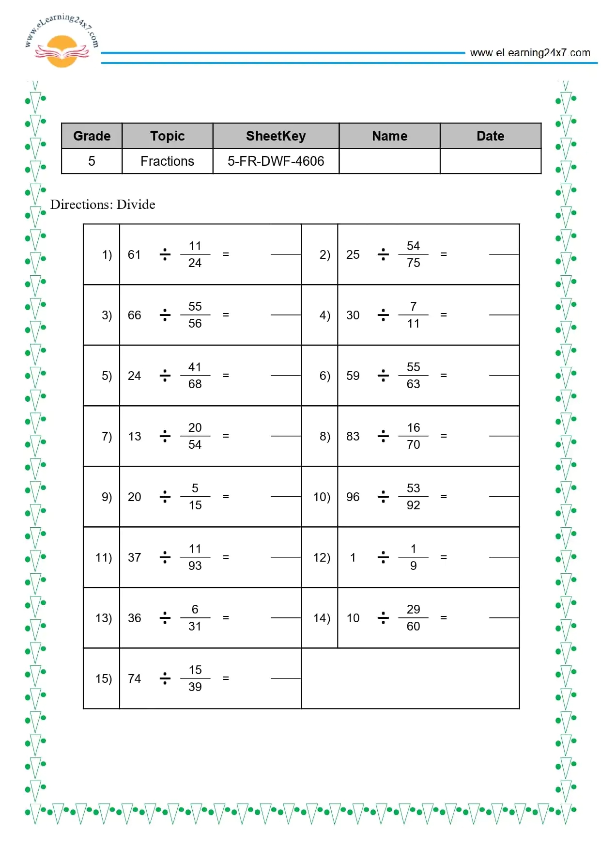 Whole Number By Fraction Division Https eLearning24x7