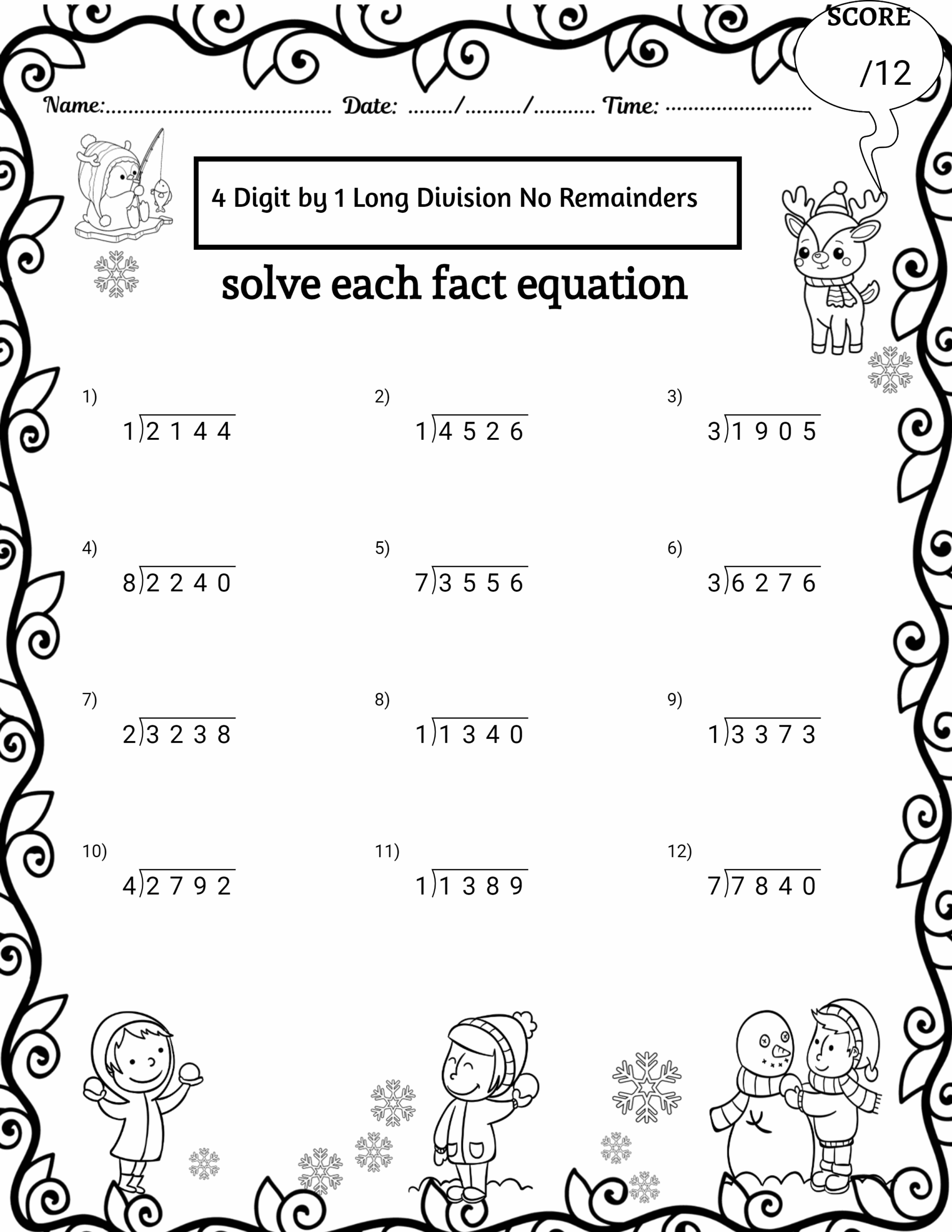 long division printable worksheets