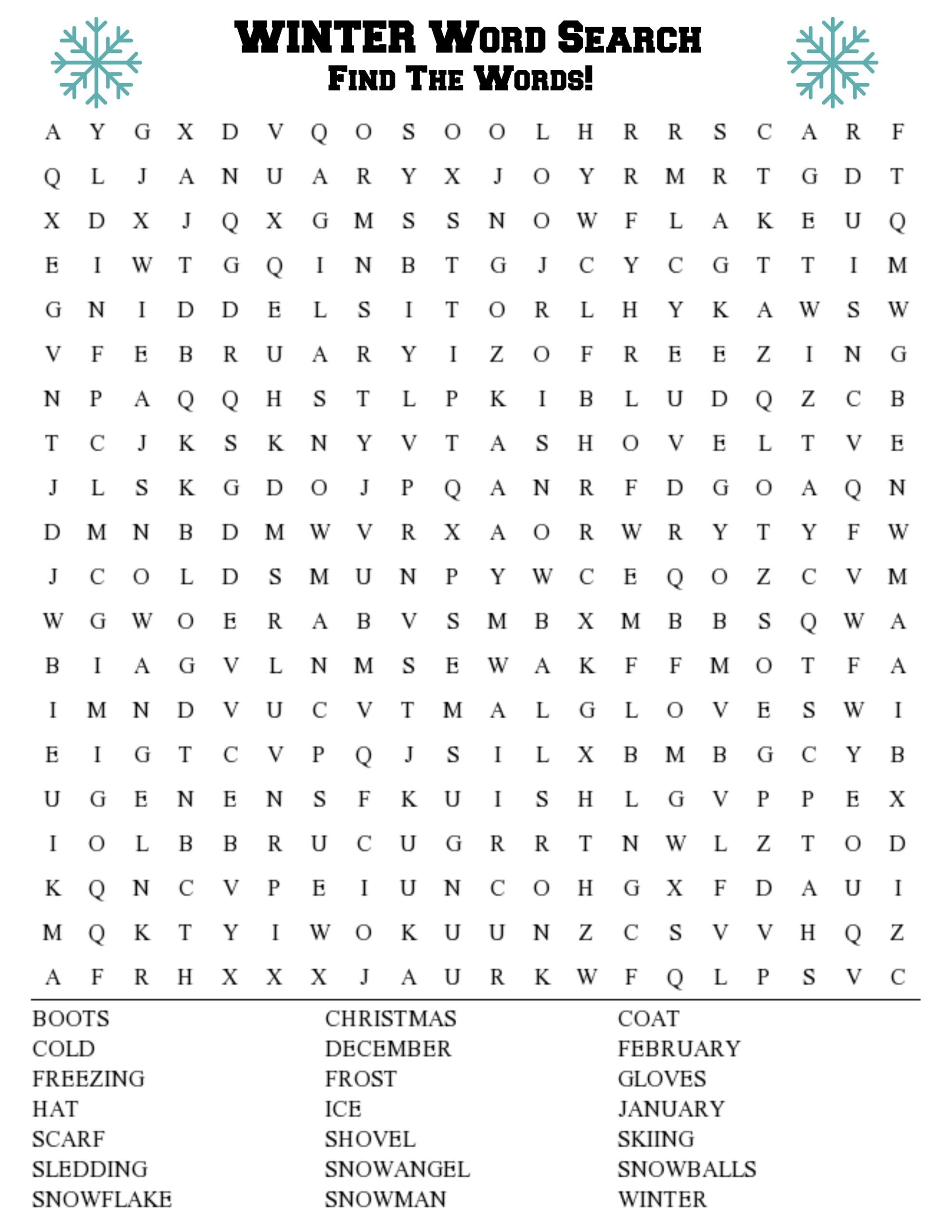 Winter Word Puzzles Printable