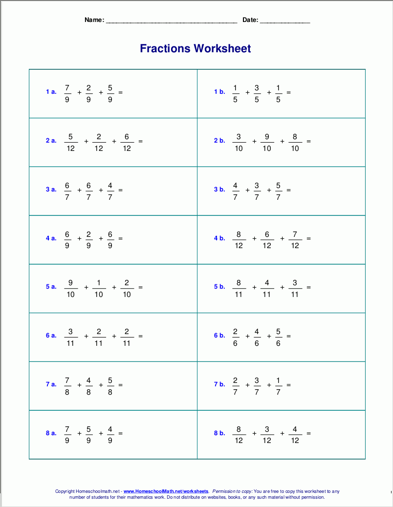 Worksheets For Fraction Addition Worksheets For Fraction Addition