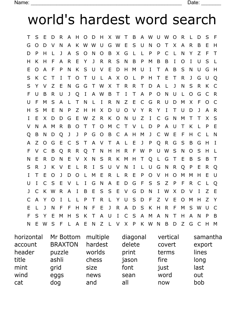Hardest Find A Word