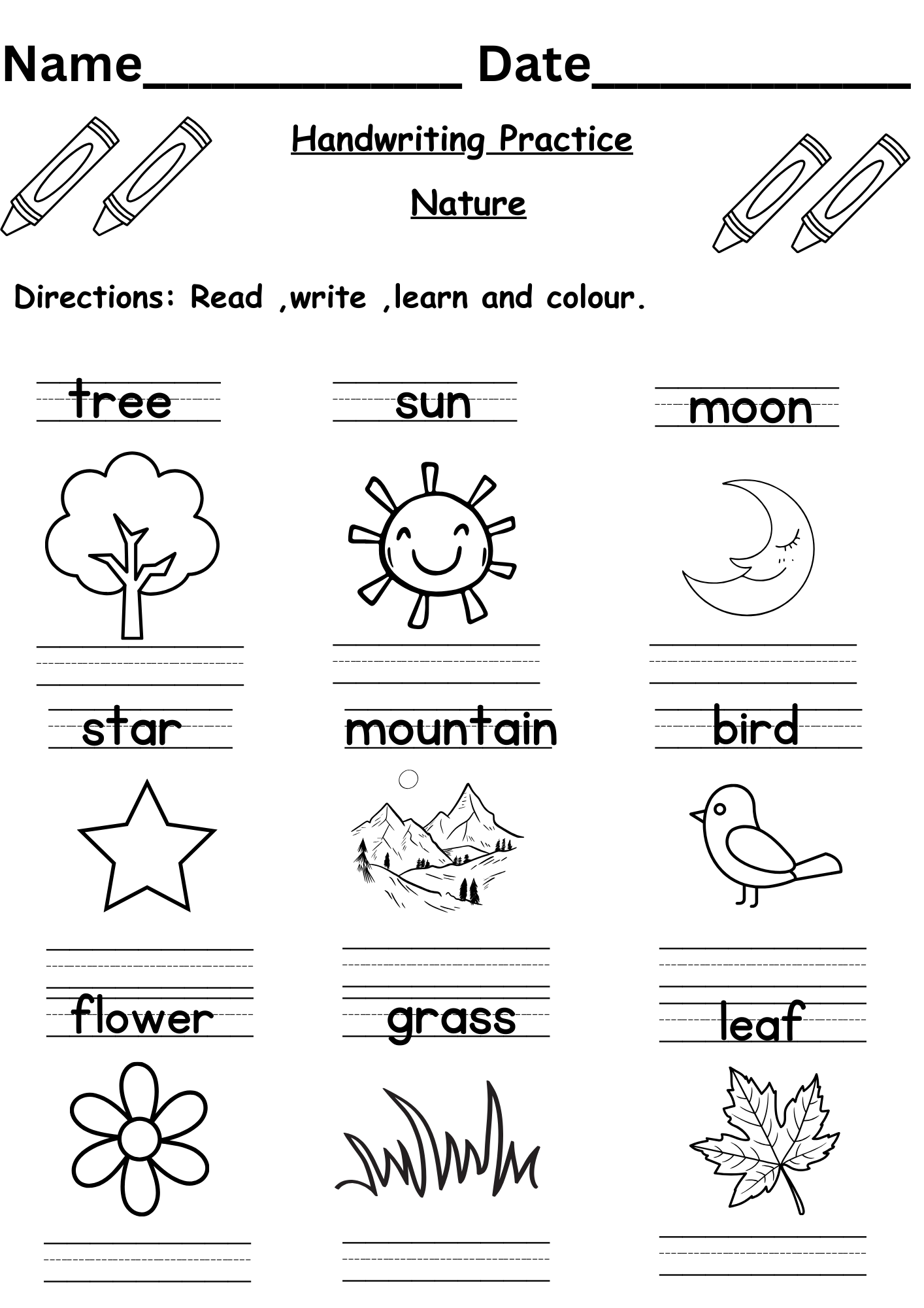 Writing Practice Worksheet Nature Free Writing Practice Worksheet Nature Free