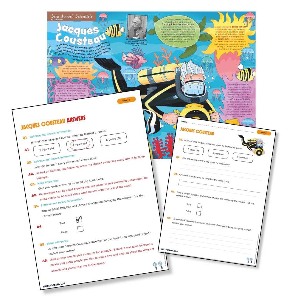 Year 2 And P3 Reading Comprehension On Jacques Cousteau