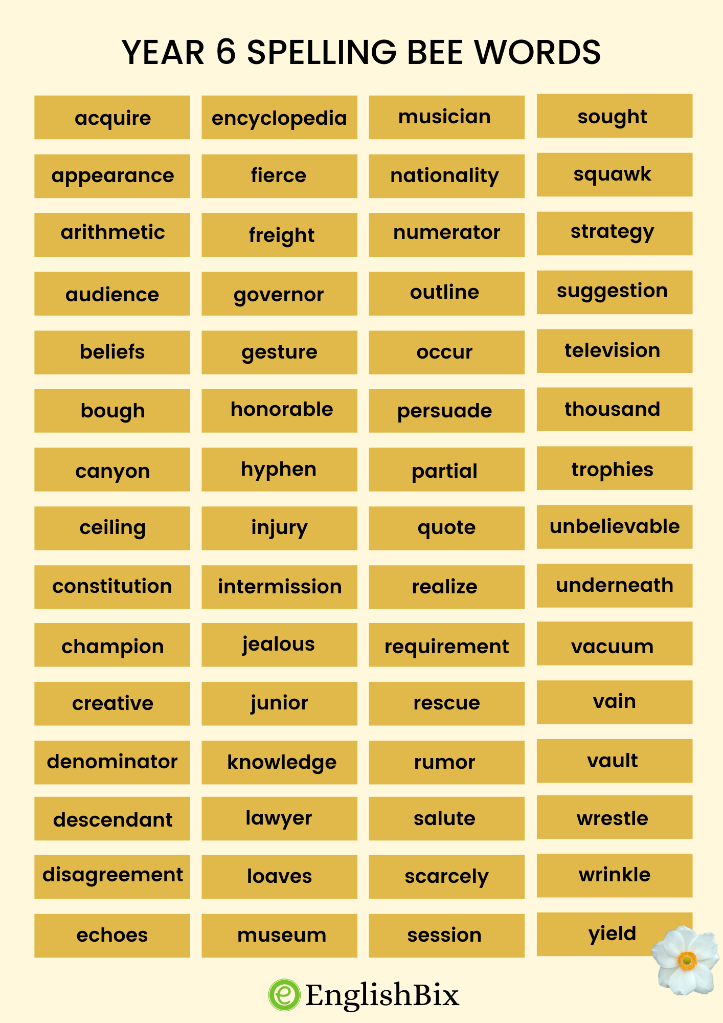 Year 6 Spelling Words List EnglishBix