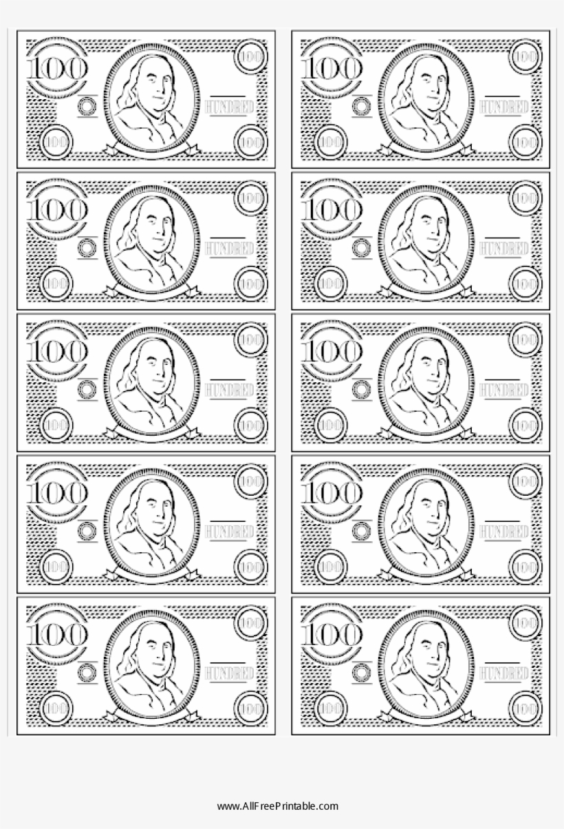 100 Bill Fake Money Main Image Printable Play Money Black And White 1 Free Transparent PNG Download PNGkey