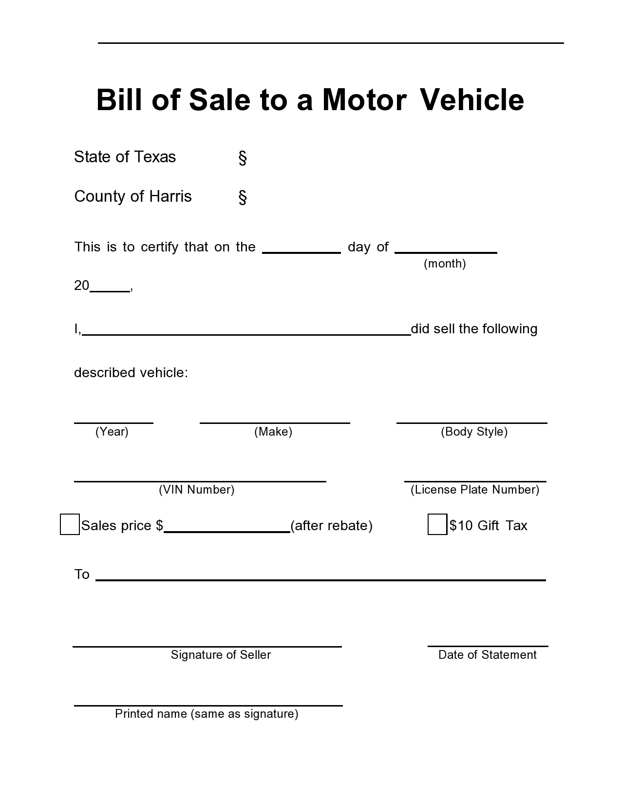 car bill of sale template free