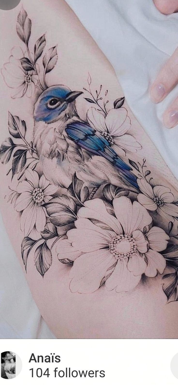Bird On Flower Tattoo