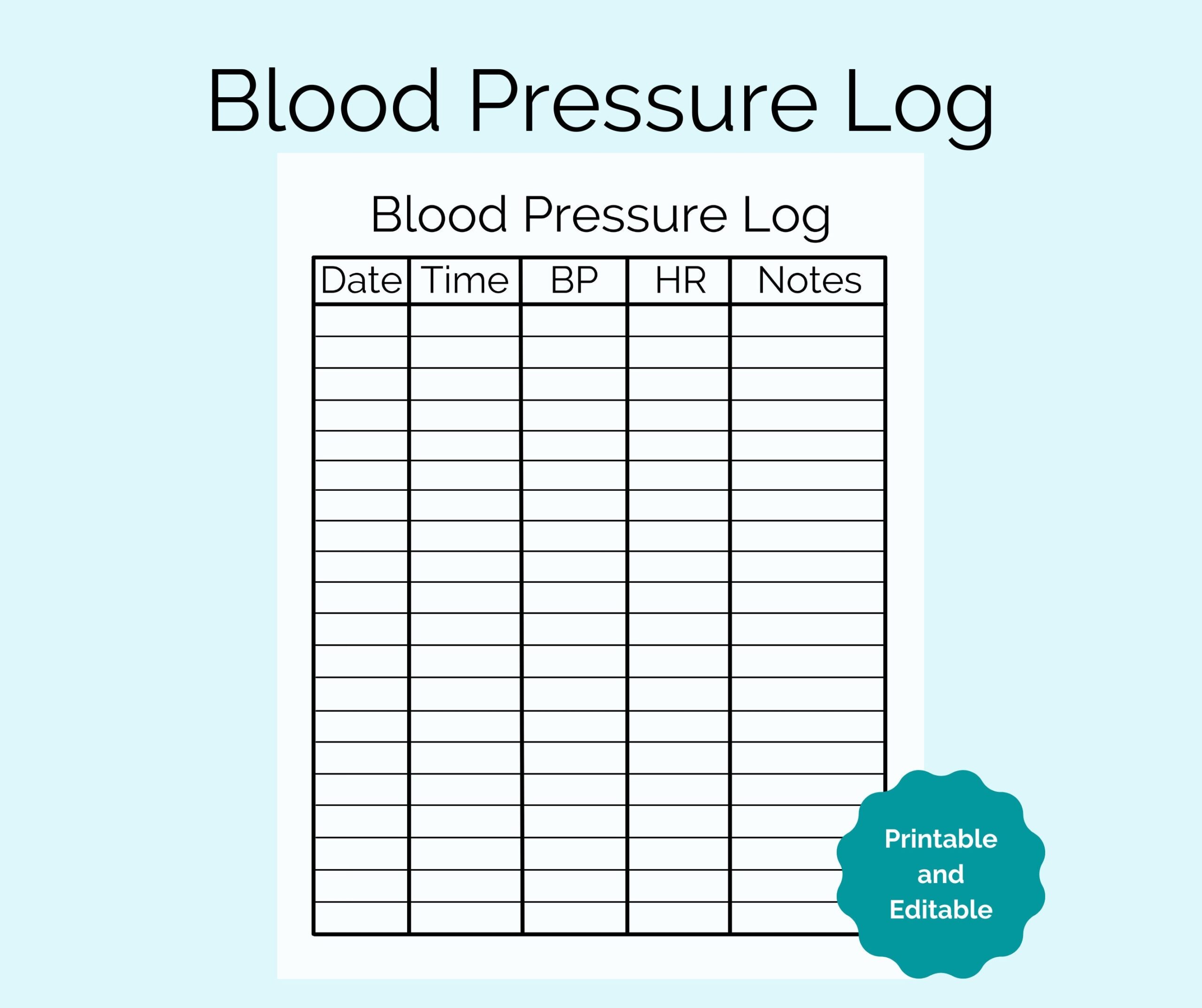 Blood Pressure Log Blood Pressure Tracker Blood Pressure Chart Health And Wellness Etsy